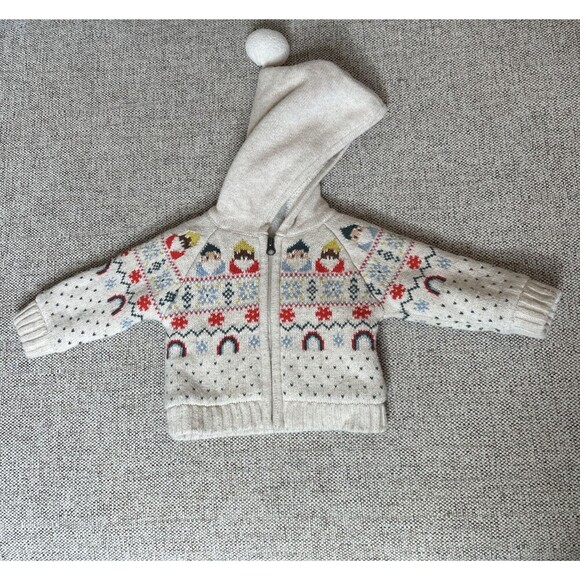 Hanna Andersson Baby Gnome Sweater Jacket Cardigan Full Zip Hooded Sherpa 6-12 m - Picture 1 of 10